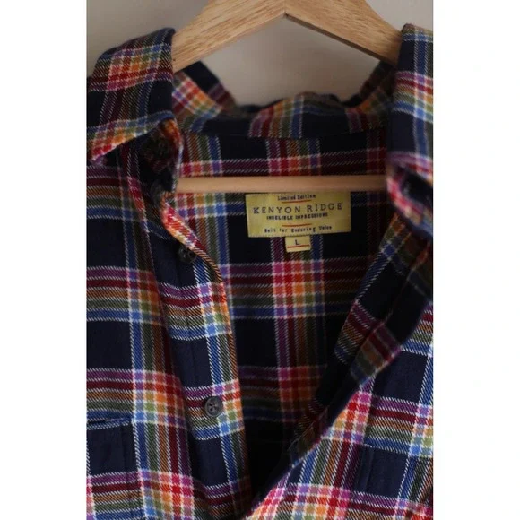 Kenyon Ridge Plaid Flannel Shirt Men L 100 Cotton Button Down Vintage Style - Picture 5 of 5